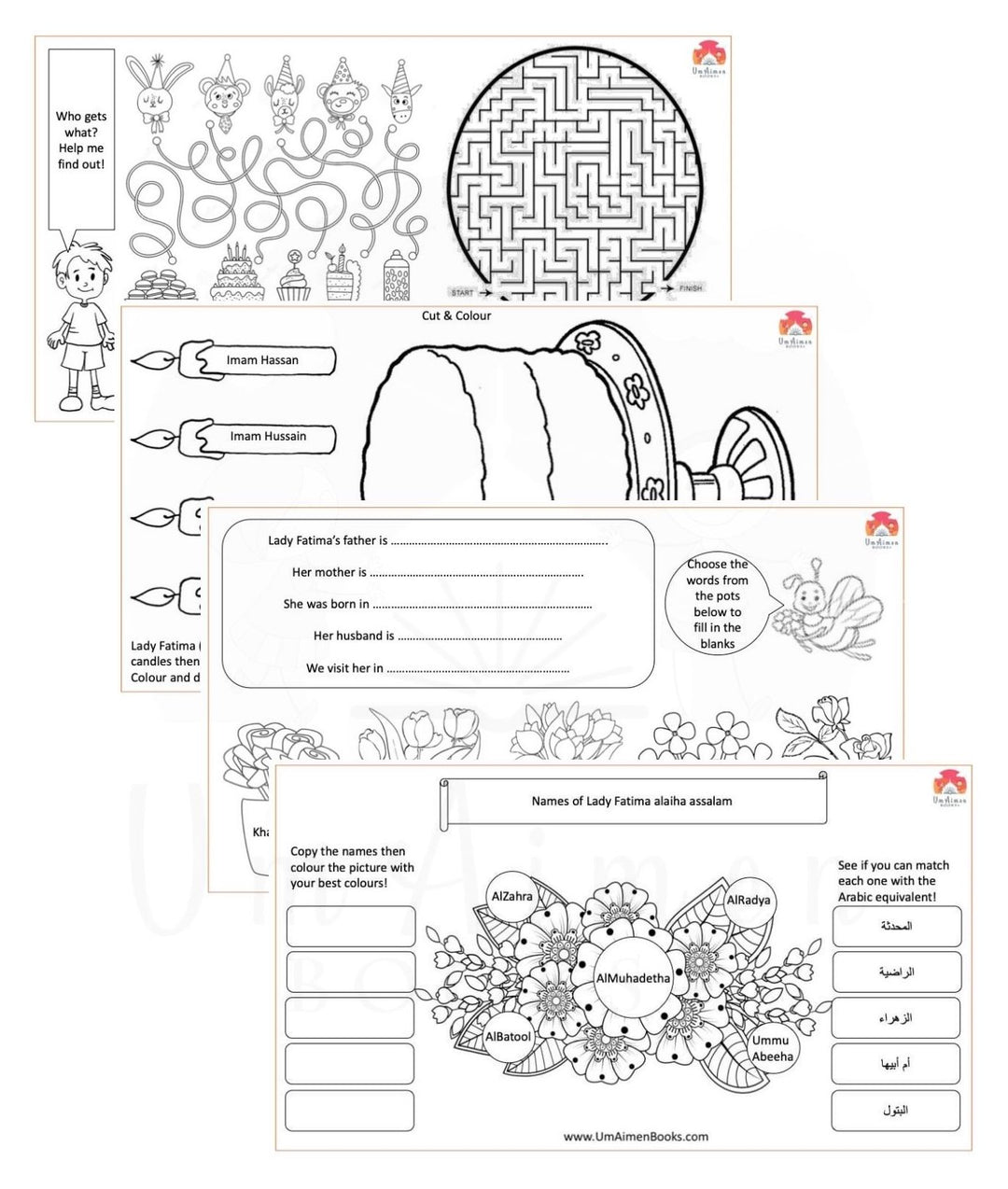 Lady Fatima's (sa) Birthday Worksheets 4-in-1