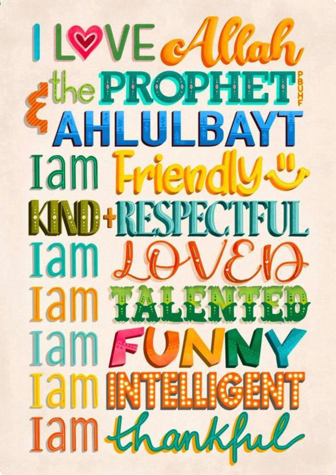 Muslim Affirmations Print + Hadi teaches Wudhu coloured laminated poster