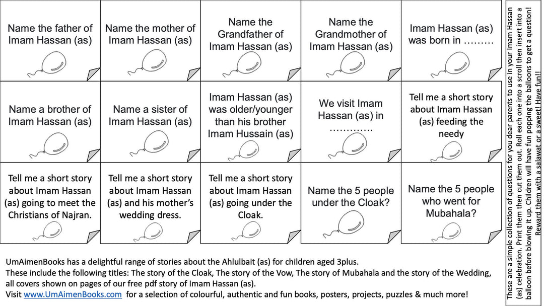 Imam Hasan (as) Birthday Party Worksheet